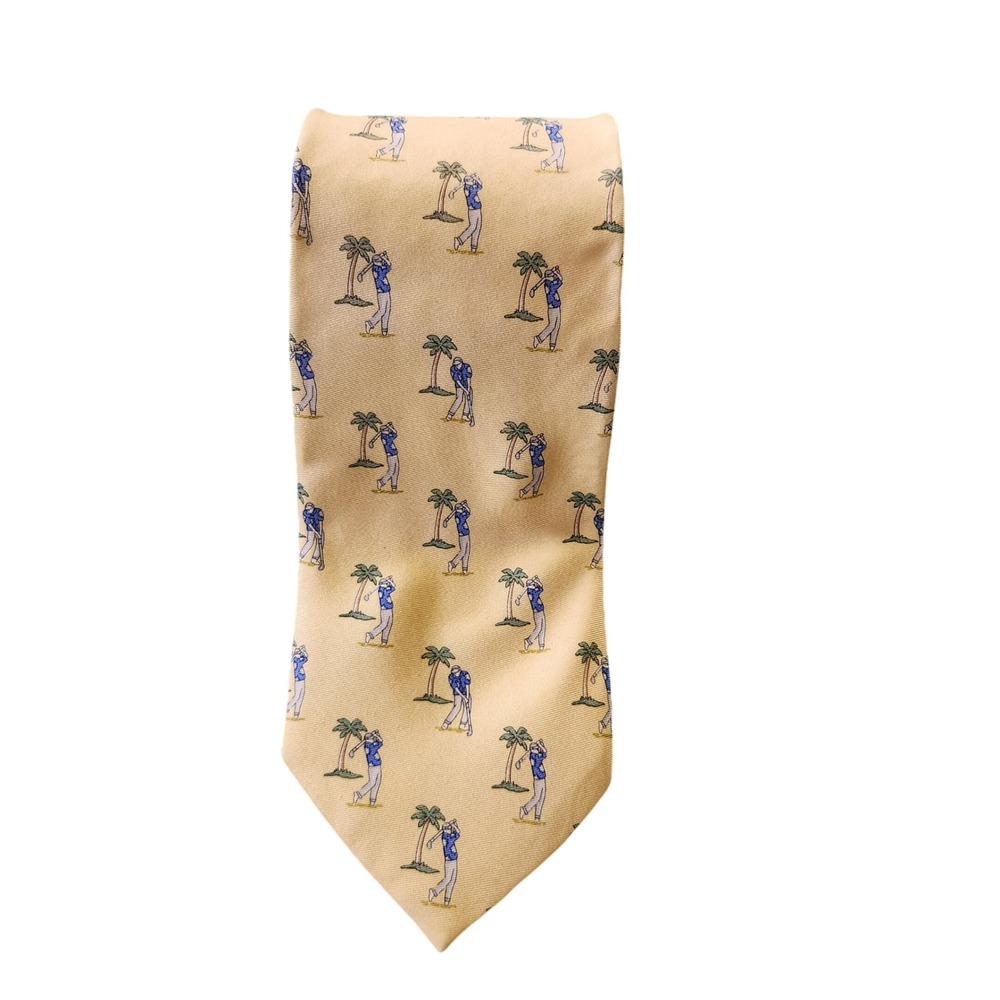 Beaufort The Rock Golf Tie Palm Tree 100%‎ Silk Made in Italy Yellow